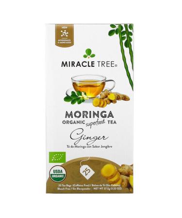 Miracle Tree Moringa Organic Superfood Tea Ginger Caffeine Free 25 Tea Bags 1.32 oz (37.5 g)