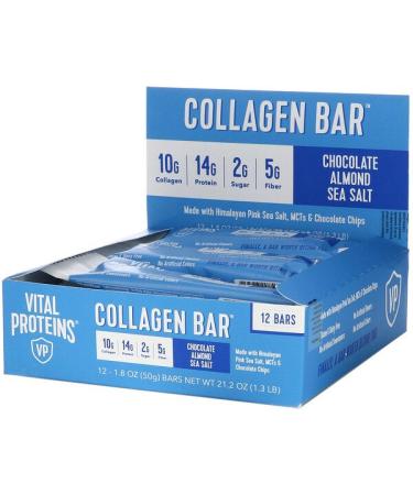 Vital Proteins Collagen Bar Chocolate Almond Sea Salt 12 Bars 1.8 oz (50 g) Each