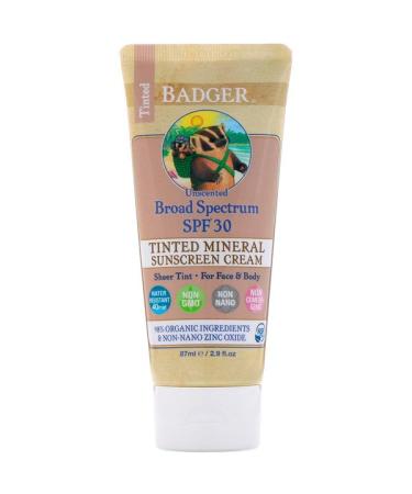 Badger Company Tinted Mineral Sunscreen Cream Broad Spectrum SPF 30 Unscented 2.9 fl oz (87 ml)