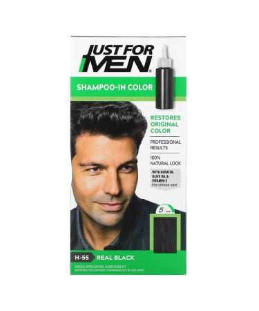 Just for Men Shampoo-In-Color Real Black H-55 Single Application Haircolor Kit