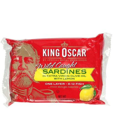 King Oscar Wild Caught Sardines In Extra Virgin Olive Oil With Lemon 3.75 oz (106 g)