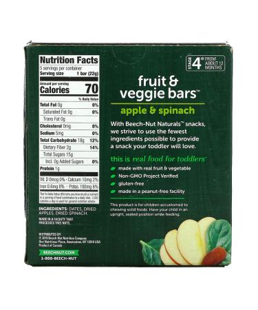 Beech-Nut Naturals Stage 4 Fruit & Veggie Bars - Apple & Spinach (5-Pack, 0.78 oz Each) - Buy Online on GoSupps.com