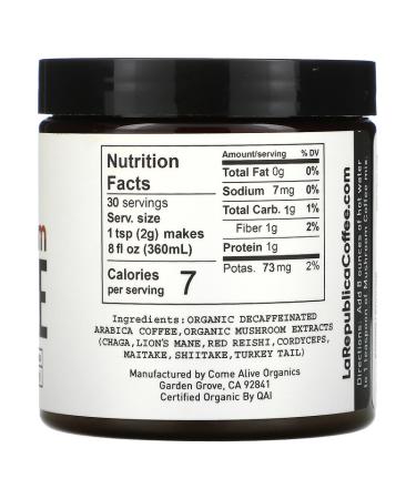 LA Republica Decaf Mushroom Coffee with 7 Superfood Mushrooms - 2.12 oz (60 g) - Buy Online on GoSupps.com