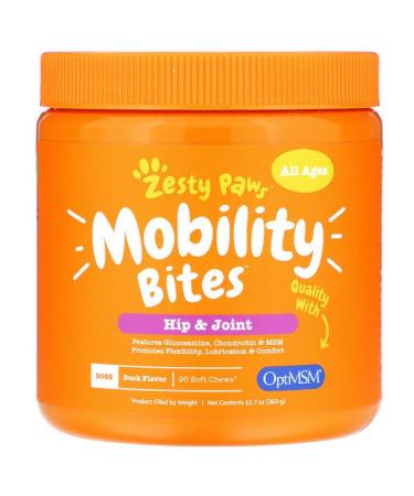Zesty Paws Mobility Bites for Dogs Hip and Joint All Ages Duck Flavor 90 Soft Chews 12.7 oz (360 g)
