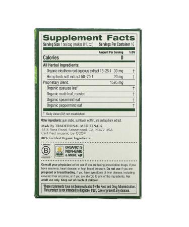 Traditional Medicinals Hemp+ Herb Tea - Mental Focus with Guayusa Mint, 16 Wrapped Bags (0.99 oz) - Buy Online on GoSupps.com