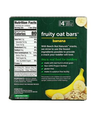 Beech-Nut Naturals Fruity Oat Bars Stage 4 - Banana Flavor (5 Bars, 0.78 oz Each) | Healthy Baby Snacks - Buy Online on GoSupps.com
