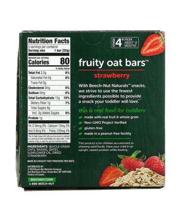 Beech-Nut Naturals Fruit Oat Bars Stage 4 Strawberry - 5 Bars (0.78 oz Each) - Healthy Snack for Kids - Buy Online on GoSupps.com