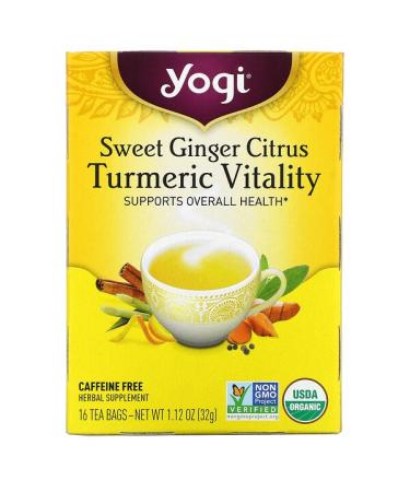 Yogi Tea Sweet Ginger Citrus Turmeric Vitality Caffeine Free 16 Tea Bags 1.12 oz (32 g)