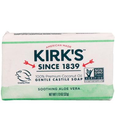 Kirk's 100% Premium Coconut Oil Gentle Castile Soap Soothing Aloe Vera 1.13 oz (32 g)