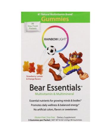 Rainbow Light Bear Essentials Multivitamin & Multimineral Gummies Strawberry Lemon & Orange Flavors 30 Packets 3 Gummies Each
