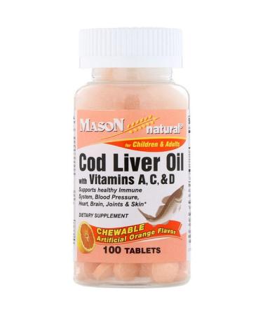 Mason Natural Chewable Cod Liver Oil with Vitamins A C & D Artificial Orange Flavor 100 Tablets