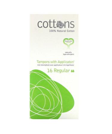 Cottons 100% Natural Cotton  Tampons with Applicator Regular 16 Tampons