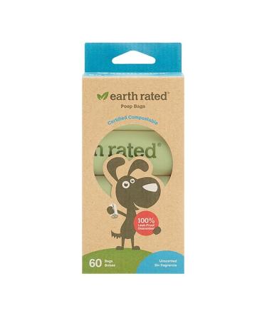 Earth Rated Compostable Dog Bags Unscented 60 Bags 4 Refill Rolls
