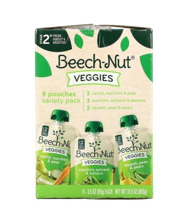 Beech-Nut Veggies Variety Pack Stage 2 9 Pouches 3.5 oz (99 g) Each