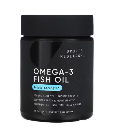 Sports Research Omega-3 Fish Oil Triple Strength 1250mg  60 Softgels