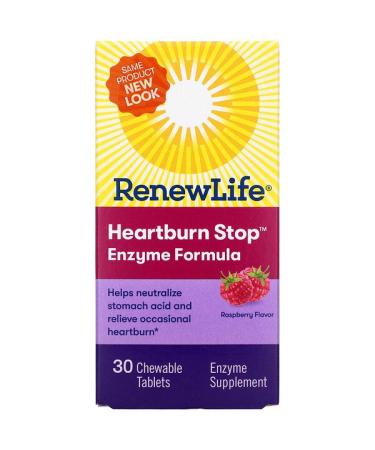 Renew Life Heartburn Stop Raspberry Flavor 30 Chewable Tablets