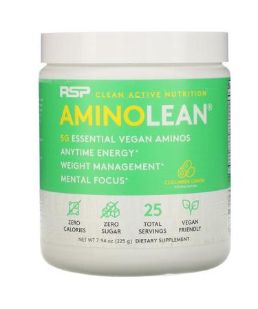 RSP Nutrition AminoLean Essential Vegan Aminos Cucumber Lemon 7.94 oz (225 g)