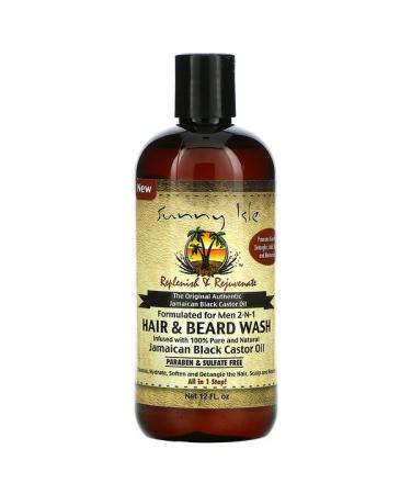 Sunny Isle Men 2-N-1 Hair & Beard Wash with Jamaican Black Castor Oil 12 fl oz