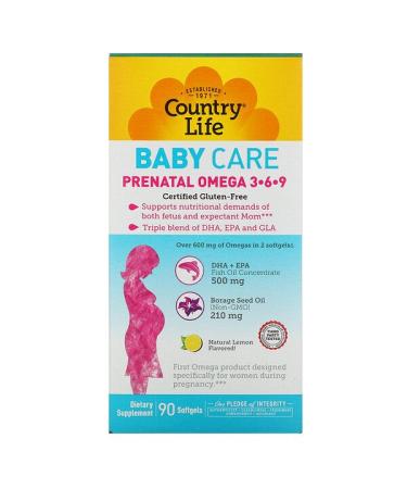 Country Life Baby Care Prenatal Omega 3-6-9 Natural Lemon 90 Softgels
