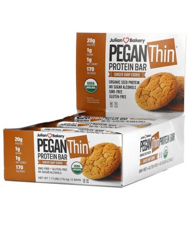 Julian Bakery Pegan Thin Protein Bar Ginger Snap Cookie 12 Bars 2.28 oz (64.7 g) Each