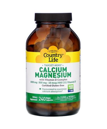 Country Life Target-Mins Calcium Magnesium with Vitamin D Complex 240 Vegan Capsules