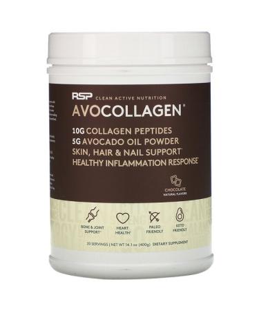 RSP Nutrition AvoCollagen Collagen Peptides & Avocado Oil Powder Chocolate  14.1 oz (400 g)