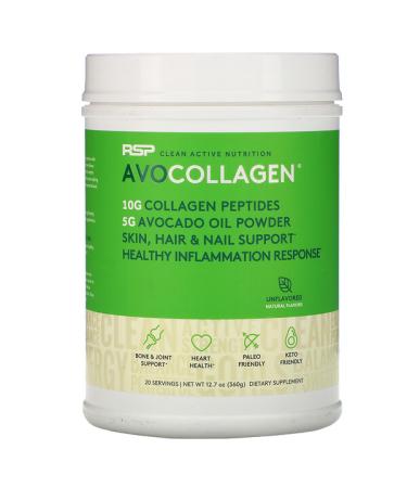 RSP Nutrition AvoCollagen Collagen Peptides & Avocado Oil Powder Unflavored 12.7 oz (360 g)