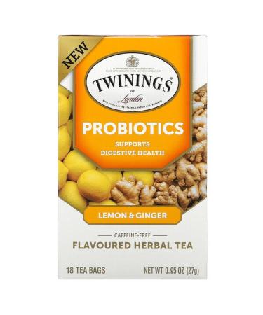 Twinings Probiotics Flavoured Herbal Tea Lemon & Ginger Caffeine-Free 18 Tea Bags 0.95 oz (27 g)