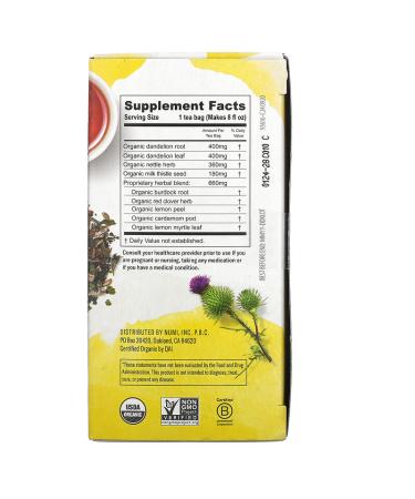Numi Organic Dandelion Detox Tea - Caffeine Free, Non-GMO, 16 Bags (1.13 oz) - Buy Online on GoSupps.com