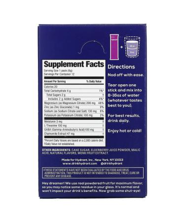 Hydrant Sleep Bedtime Mix with Elderberry - 12 Pack (0.21 oz Each) | Natural Sleep Aid - Buy Online on GoSupps.com
