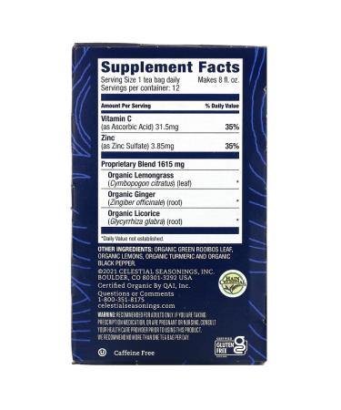 Celestial Seasonings Immune Support Tea â€“ Organic Lemon Ginger with Vitamin C & Zinc, Caffeine Free, 12 Bags - Buy Online on GoSupps.com