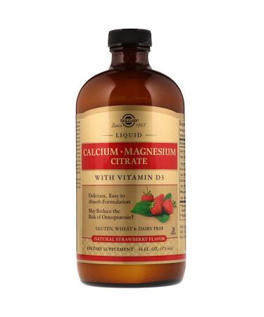 Solgar Liquid Calcium Magnesium Citrate with Vitamin D3 Natural Strawberry 16 fl oz (473 ml)