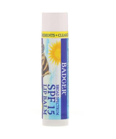 Badger Company Lip Balm Clear Zinc Unscented SPF 15 0.15 oz (4.2 g)