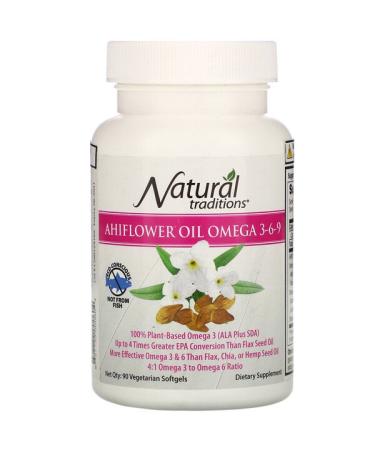 Organic Traditions Ahiflower Oil Omega 3-6-9 90 Vegetarian Softgels