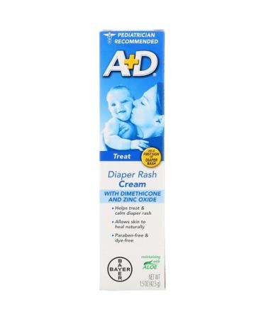 A+D Diaper Rash Cream with Dimethicone and Zinc Oxide 1.5 oz (42.5 g)