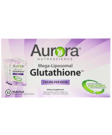 Aurora Nutrascience Mega-Liposomal Glutathione 750 mg 32 Single-Serve Liquid Packets 0.5 fl oz (15 ml) Each