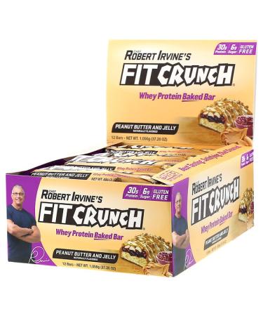 FITCRUNCH Whey Protein Baked Bar Peanut Butter and Jelly 12 Bars 3.10 oz (88 g) Each