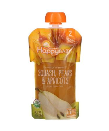 Happy Family Organics Happy Baby Organic Baby Food Stage 2 6 + Months  Squash Pears & Apricots 4 oz (113 g)