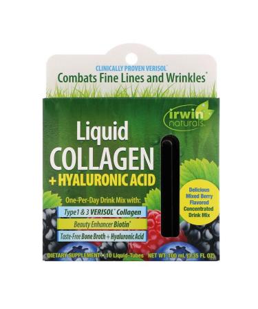 Irwin Naturals Liquid Collagen + Hyaluronic Acid Mixed Berry 10 Liquid-Tubes 10 ml Each
