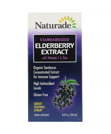 Naturade Standardized Elderberry Extract Syrup with Vitamin C & Zinc 8.8 fl oz (260 ml)