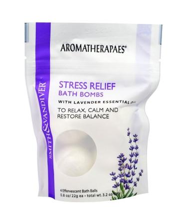Smith & Vandiver Stress Relief Bath Bombs with Lavender Essential 4 Effervescent Bath Balls 0.8 oz (22 g) Each
