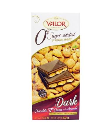Valor 0% Sugar Added Dark Chocolate 52% Cocoa with Almonds 5.3 oz (150 g)