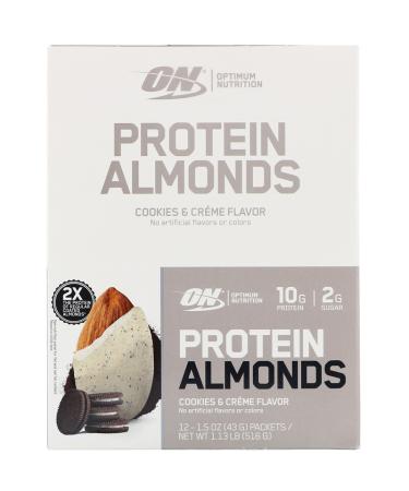 Optimum Nutrition Protein Almonds Cookies & Creme - 12 Pack, 1.5 oz (43g) Each | High-Protein Snack - Buy Online on GoSupps.com