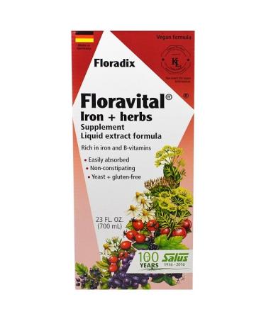 Flora Floradix Floravital Iron + Herbs Supplement Liquid Extract Formula 23 fl oz (700 ml)