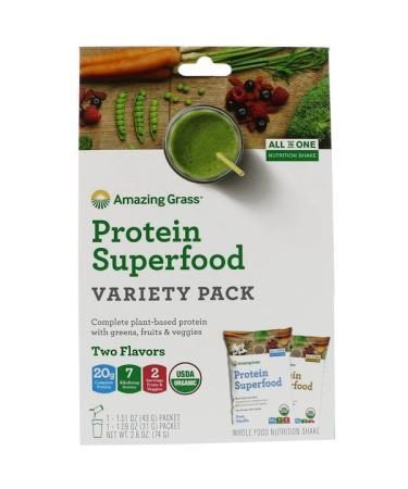 Amazing Grass Protein Superfood Variety Pack Two Flavors Chocolate  Peanut Butter & Pure Vanilla 2 Packets