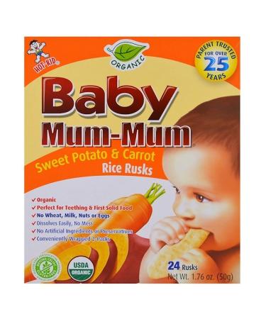 Hot Kid Baby Mum-Mum Organic Sweet Potato & Carrot Rice Rusks 24 Rusks 1.76 oz (50 g) Each