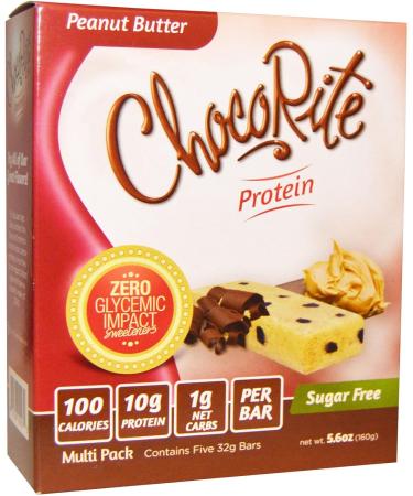 HealthSmart foods chocorite Protein Sugar Free - Peanut Butter - 5 Bars 32 g Each