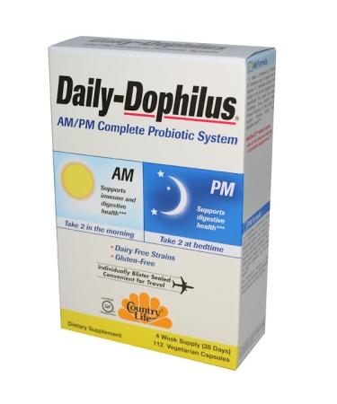 Country Life Daily-Dophilus AM/PM Complete Probiotic System 112 Vegetarian Capsules