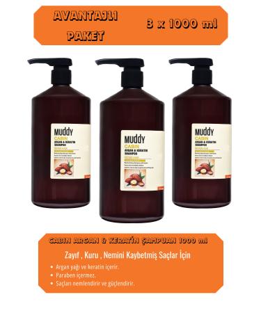 Muddy CABIN ARGAN & KERATIN SHAMPOO FOR WEAK DRY HAIR THAT HAS LOST MOISTURE 1000 ml x 3