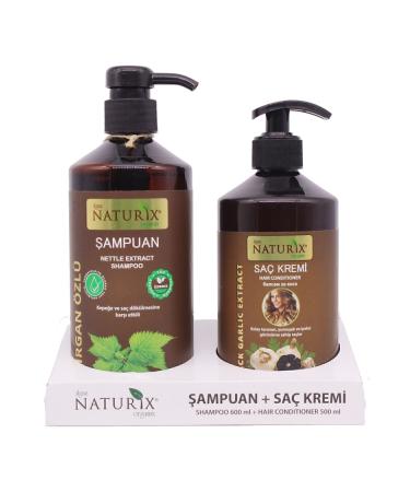 Naturix Salt-Free Paraben-Free Shampoo 2-Pack Natural Nettle Shampoo 600 Ml + 500 Ml Black Garlic Hair Conditioner